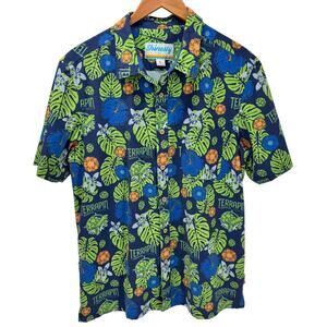 Shinesty‎ Shirt Mens Large TERRAPIN BEER CO Tropical Blue Green Button Up Floral